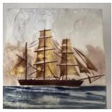 Hand shaped Capiz oyster shells ship scene