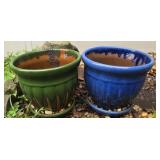 Blue and green planters