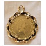 Yellow Gold Elizabeth II Coin w Twisted Rope Edge