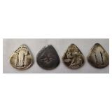 Lot of 4 Silver coins shaped in to guitar picks