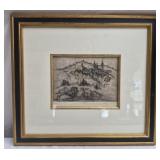 Vintage etching depicting the Heidelberg