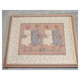 Handmade Stitched Cats with Mice Picture