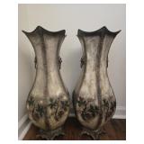 Pair of large metal floral vases