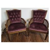 Vtg chairs plush button tufted maroon velvet seat
