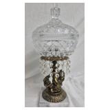 Vintage etched crystal lidded candy dish