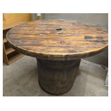 Vintage wood barrel table as is