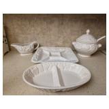 White ceramic divided serving platter & more