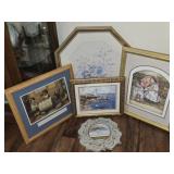 Lot of 5 Decorative Pictures & Mirror