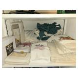 Shelf Full of Vintage Linens New & Used