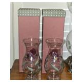 Pair of Hand Painted Glass Vases