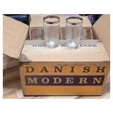 Vintage Danish Modern Glass Cups w Silver Rims
