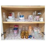 Cabinet of Glass & Plastic Cups Shot Glasses Etc