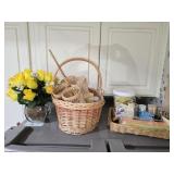 Basket of Plastic Cups Glass Vase Sugar Toothpicks