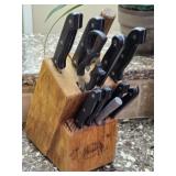 Wooden Carved Hall Knife Block & Misc Knives