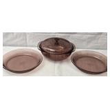 3 pc Purple Pyrex Glass Baking Dishes