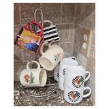 Estate Lot of Christmas Rooster Checker Mugs