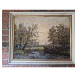 Framed painting has been outside in the weather