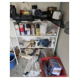 Wooden shelf and contents