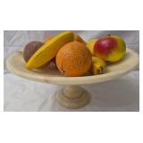 Italian alabaster tazza w hand carved stone fruit