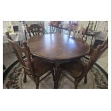 Oak wood dining table and 6 chairs