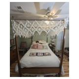 Vintage wood queen size 4 post canopy bed