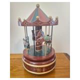Vtg handpainted wooden windup musical carousel