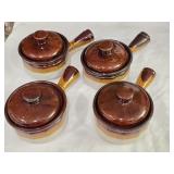 Set of 4 Ceramic Pottery Soup Bowls w Lids