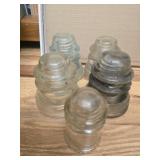 Lot of 5 clear glass insulators