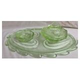 Vtg green Art Deco style glass dressing table set