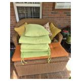 Brown wicker loveseat w ottoman & cushions
