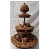Vtg handcarved monkey pod wood 3tier lazy susan