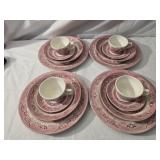 4 place setting Churchill red & white