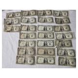 Lot of 24 $1 silver certificates various dates