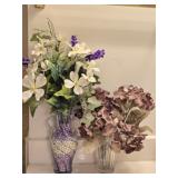 Lot of 2 Crystal Glass Vases with Faux Florals