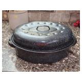 Vintage Enamelware Roasting Pan with Lid