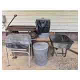 Trash cans grill wheel barrow wagon