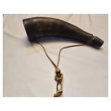 Powder horn with leather strap