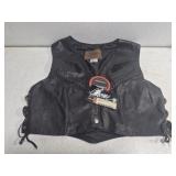 Chrome black leather vest w wing details Womens