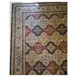 Area rug red floral medallion & navy blue borders
