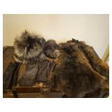 Fur hat , animal hid , leather like gloves & more