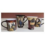 4 wheel thrown ceramic mugs