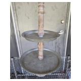 2 tier metal and wood desert tray