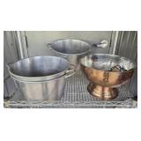 Lot of 3 stainless buckets and more