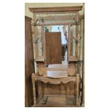 VTG Stained Lead Glass Hall Tree Beveled Mirror