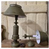 Vintage metal green table lamp and wall lamp