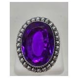German Silver 925 Crystal Amethyst Ring Size 9