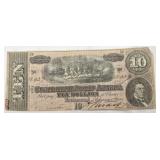 1864 Civil War Era Confederate $10 Banknote