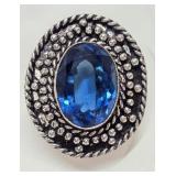 German Silver Oval Blue Topaz Stone Ring Size 6