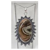 Large German Silver Crazy Lace Agate Necklace