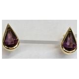 Christian Dior Gold Clip On Earrings Purple Stone